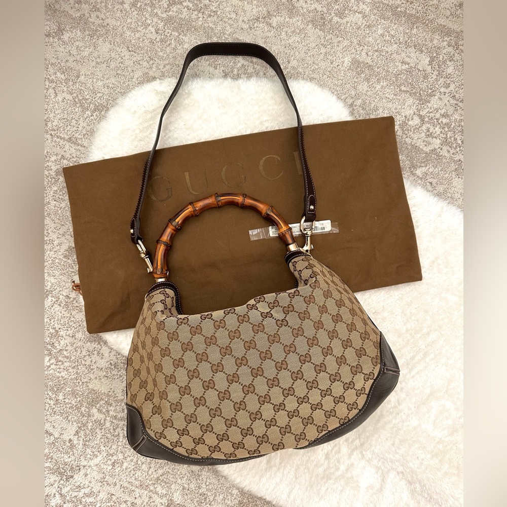 Gucci bamboo handle 2 way bag/ leather base